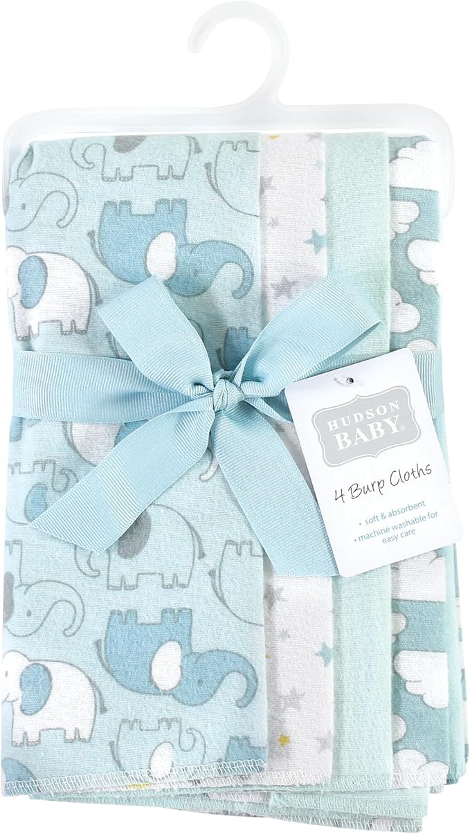 Hudson Baby Cotton Poly Flannel Burp Cloths Multipack, Boy New Elephant 8-Pack, One Size