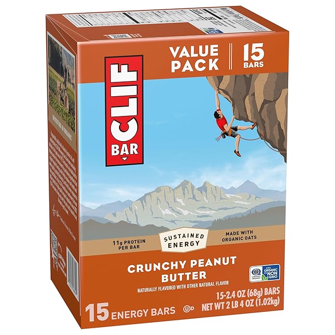 CLIF BAR - Energy Protein Bars - Crunchy Peanut Butter - Made with Organic Oats - Energy Bars - Non-GMO - (15 Pack)
