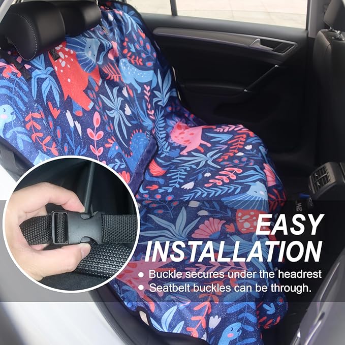 Back Seat Cover Protector for Dogs and Kids, Universal Waterproof Towel Rear Bench Seat Cover for Car, Truck, Van & SUV, Machine-Washable Backseat Car Covers (Dinosaur, 1pcs Rear Seat)