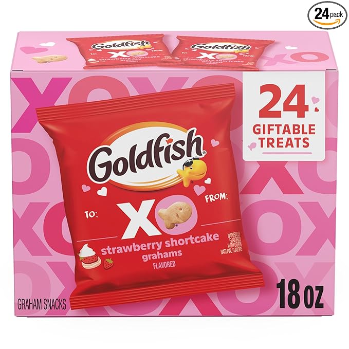 Goldfish Valentine's Day Strawberry Shortcake Flavored Baked Graham Snacks, 24 Count 0.75 Oz