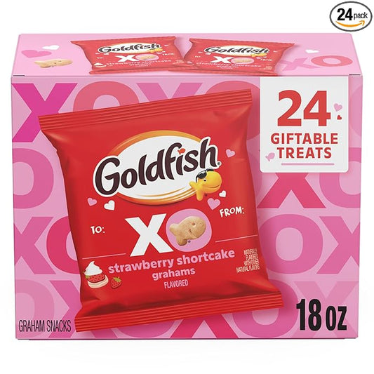 Goldfish Valentine's Day Strawberry Shortcake Flavored Baked Graham Snacks, 24 Count 0.75 Oz