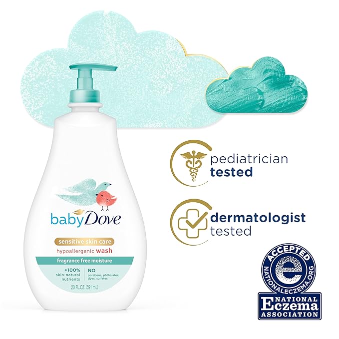 Baby Dove Sensitive Skin Care Baby Wash For Bath Time, Moisture Fragrance Free and Hypoallergenic, Washes Away Bacteria 20 oz (Pack of 2)
