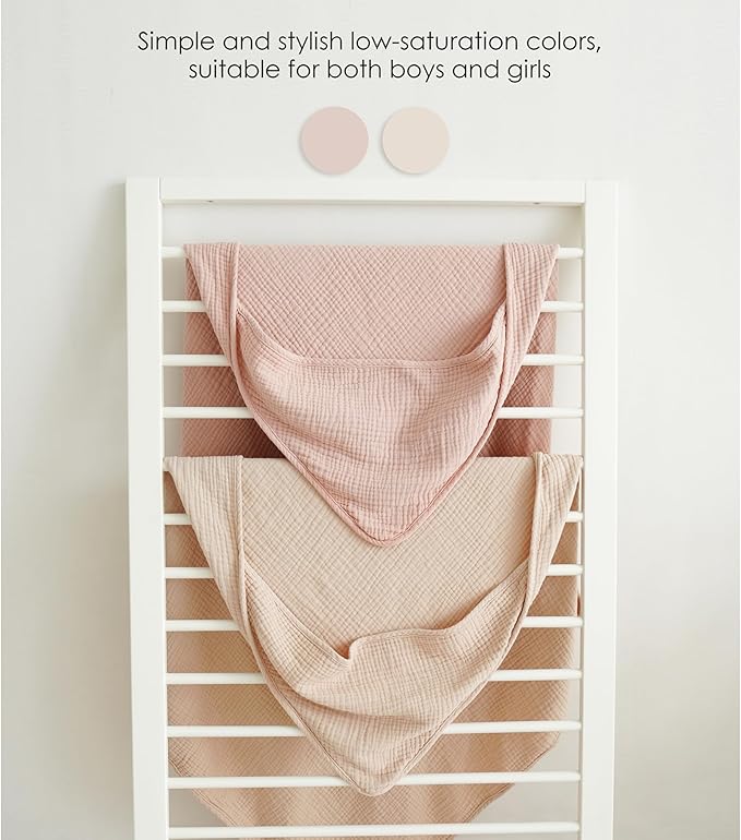 Hooded Baby Bath Towels, 100% Muslin Cotton Baby Girl Towels with Hood for Neutral Newborn Infants, Soft & Absorbent, Large Size - 32 * 32 Inches (Ivory & Pink)