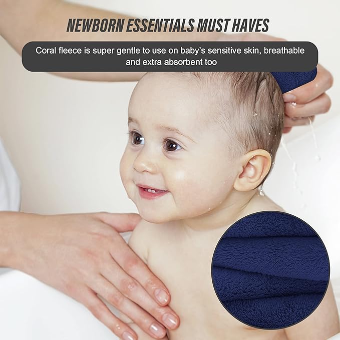Sunny zzzZZ Ultra Soft 24 Pack Baby Washcloths - 10x10 Inches - Coral Fleece Extra Absorbent Wash Clothes for Babies, Infants and Toddlers - Sensitive Skin and Newborn - Ideal Baby - Navy Blue