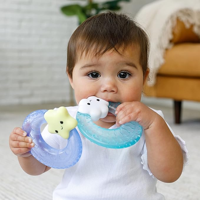 Infantino Shake & Soothe Water Teethers - Sensory Exploration, Teething, Cooling & Massaging Relief for Sore Gums, Cloud and Star, 2-Pack