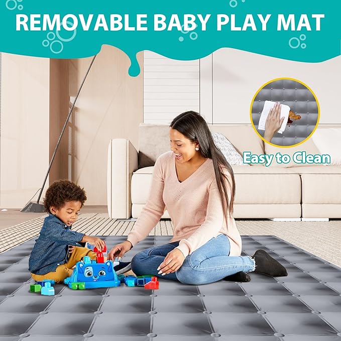 Foldable Playpen for Babies and Toddlers, 50x50 Inches Portable Playpen, Kids Collapsible Play Pen with 2 Handlers, Indoor & Outdoor Baby Fence Play Area with Visible Mesh, Light Green