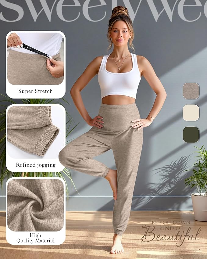 3 Pack Women's Maternity Pants Maternity Jogger Sweatpants Over The Belly Stretchy Pregnancy Pants with Pockets