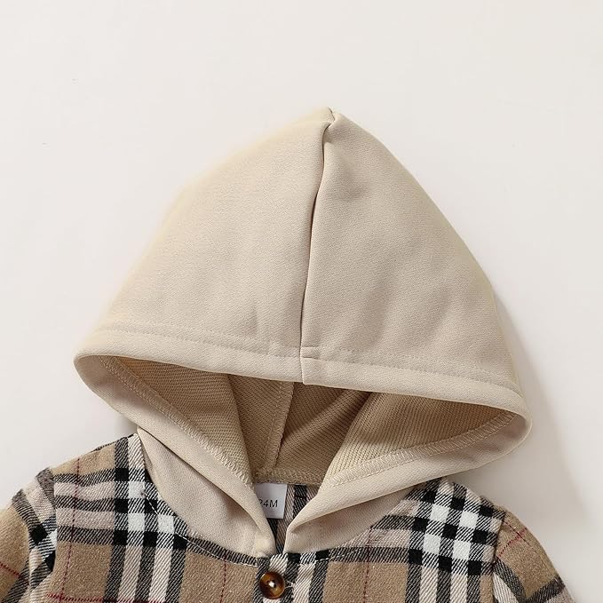 YOUNGER STAR Toddler Kids Boys Girls Flannel Hooded Plaid Shirt Button Baby Red Clothes