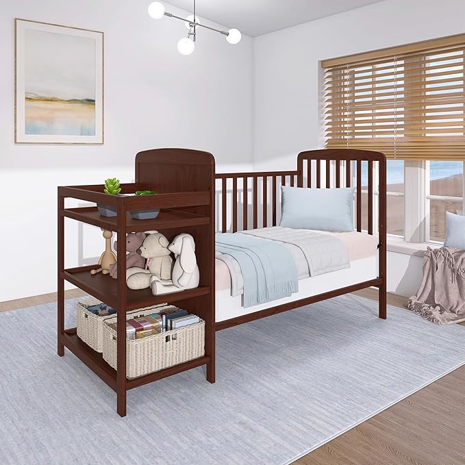 Dream On Me Anna 3-in-1 Full-Size Crib and Changing Table Combo in Espresso, Greenguard Gold Certified, Non-Toxic Finishes, Includes 1" Changing Pad, Wooden Nursery Furniture