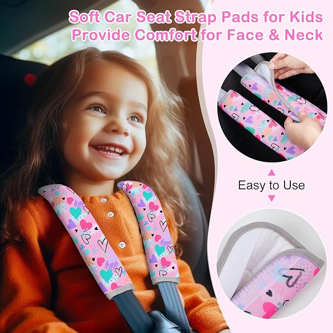 Seat Belt Cover Pad for Baby, Soft Seatbelt Cushion Covers for Kids 2Pcs Car Seat Strap Shoulder Pads for All Car Seats, Stroller, High Chair