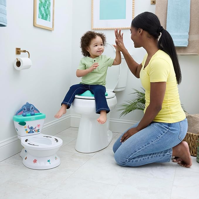Bright Starts Disney Junior Stitch My Size Potty Training Toilet, Toddler Potty Chair with Flushing & Cheering Sounds, Removable Seat with Splash Guard & Handles, Ages 18+ Months, Up to 50 lbs