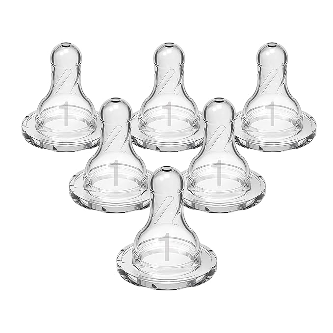 Dr. Brown's Natural Flow Level 1 Narrow Baby Bottle Silicone Nipple, Slow Flow, 0m+, 100% Silicone Bottle Nipple, 6 Count (Pack of 1)