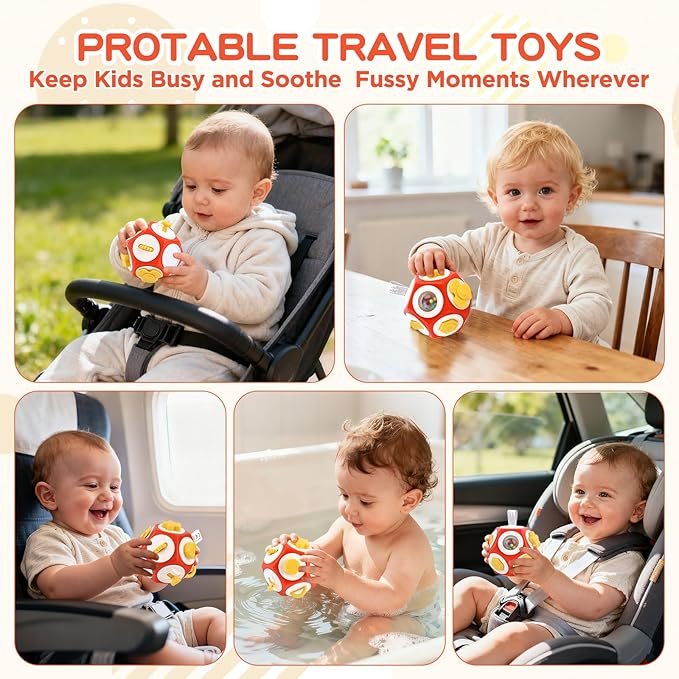 Montessori Activity Cube & Busy Board for 1 Year Old - 12-in-1 Travel Toys for Airplane & Car, Car Seat & Stroller Activity Toy, Toys Gift for 1 Year Old Boy Girl, Valentine Gifts for Kids