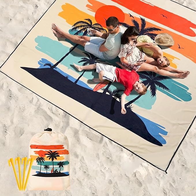 Beach Blanket Waterproof Sandproof Beach Mat 79" X 83"/10'x9'for 2-8 Adults Quick Drying Outdoor Picnic Mat Beach Accessories for Travel, Camping, Hiking