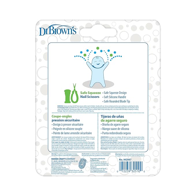 Dr. Brown's Safe Squeeze Nail Scissors with Rounded Blade Tip and 100% Silicone Handle for Infant & Baby