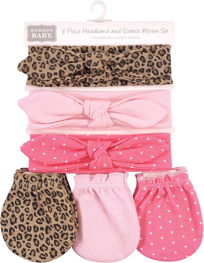 Hudson Baby baby-girls Cotton Headband and Scratch Mitten Set