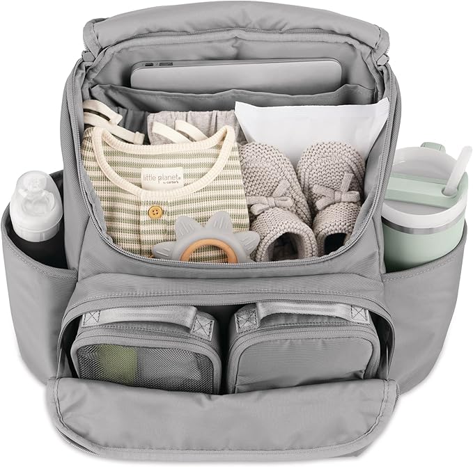 Skip Hop Diaper Bag Backpack with Portable Changing Pad Adjustable Pocket for 30 oz. Tumblers 9 Total Pockets Insulated Packing Cubes Luggage Sleeve & Stroller Straps Fits a 14” Laptop Forma Next Grey