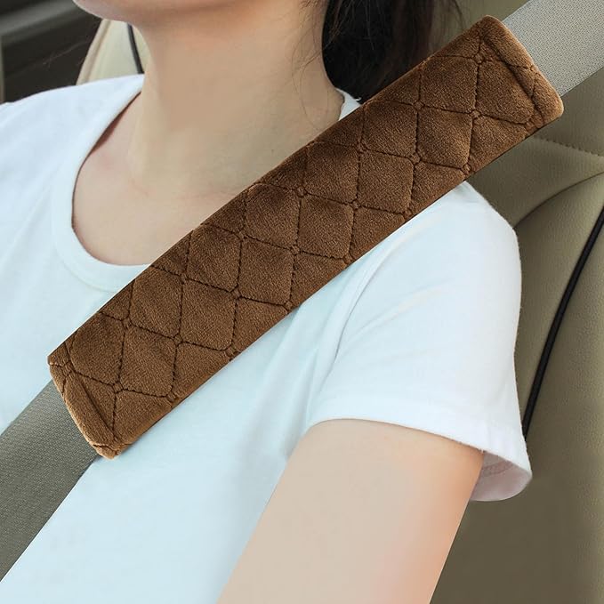 Amooca Soft Auto Seat Belt Cover Seatbelt Shoulder Pad Cushions 2 PCS for a More Comfortable Driving Universal Fit for All Cars and Backpack Brown