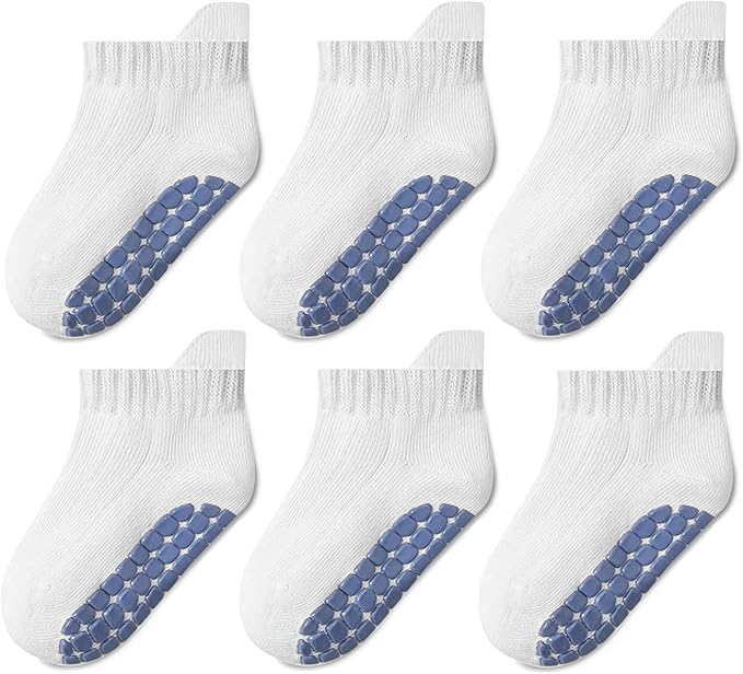 Toddler Non Slip Grip Ankle Socks with Grippers Cute Seamless for Baby Boys Girls Infants Kids 6 Pairs