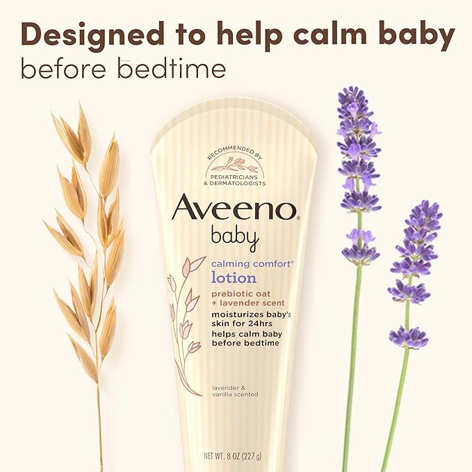 Aveeno Baby Calming Comfort Moisturizing Body Lotion with Relaxing Lavender & Vanilla Scents, Non-Greasy Baby Lotion, Natural Oatmeal & Dimethicone, Paraben- & Phthalate-Free, 8 fl. oz