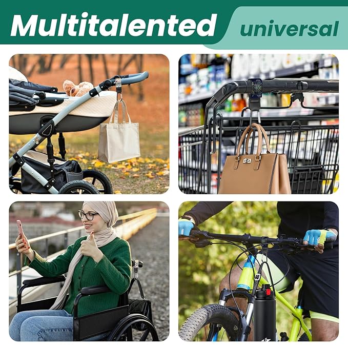 Stroller Straps, Mommy Hooks Diaper Bags, Universal Shopping cart, Wallet, Backpack - 2 Packs (White Flowers + Black Flowers)