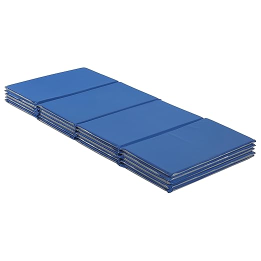 ECR4Kids Everyday Folding Rest Mat, 4-Section, 5/8in, Sleeping Pad, Blue/Grey, 5-Pack
