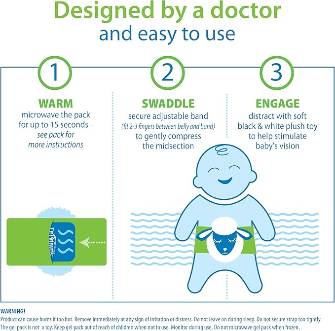Dr. Brown's Infant Gripebelt Heated Belly Band, Soothe Baby's Tummy with Gentle Warmth and Compression, Lamb, 0m+