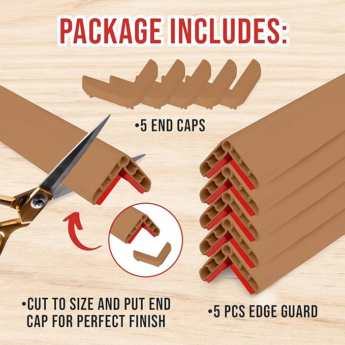 Rubber Bond Wall Corner Guard Edge Protector, 1x1x36 inch Baby Proofing Corner Guards | Self-Adhesive Furniture Edge Strips for Home & Office (5 Pack, Brown)