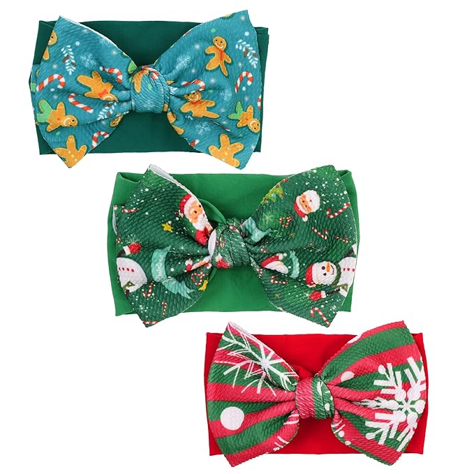 Christmas Baby Headbands 3 Pcs Nylon Headbands with Bows for Baby Girl Hair Accessories for Newborns, Infants, Toddlers Christmas Outfit