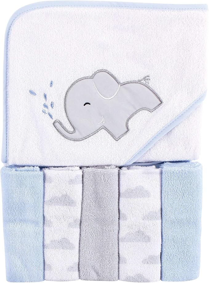 Luvable Friends Unisex Baby Hooded Towel with Five Washcloths, Elephant Spray, One Size
