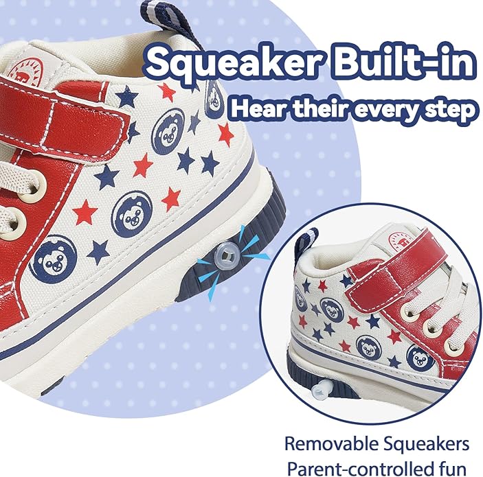 TARANIS Baby Squeaky Shoes Walking Sneakers with On/Off Squeaker Switch Non-Slip First Walkers Soft Rubber Toe Breathable Mesh