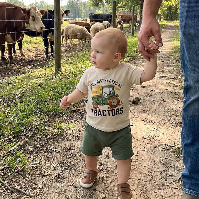 Toddler Baby Boy Clothes Summer Short Sleeve Trucks Tractors Print T-Shirt Tops Solid Color Shorts Set Casual Outfit
