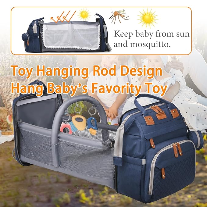 Baby Diaper Bags with Changing Station, Waterproof Diaper Bag Backpack for Moms Dads with USB Charging Port, Baby Shower Gifts, Large Capacity diaper backpack, Blue