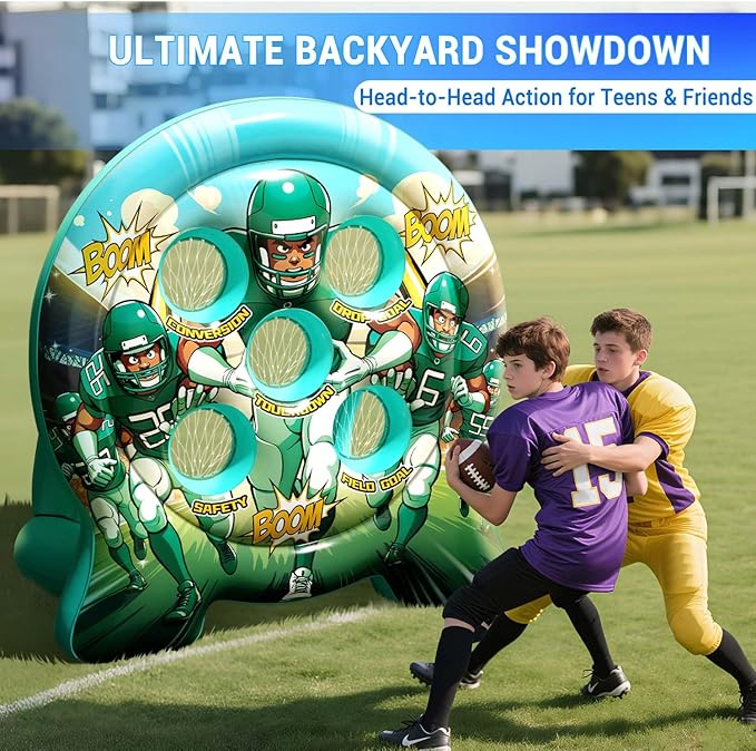 6Ft Inflatable Football Target Toss Game - Giant Outdoor Carnival Party Games for Backyard & Tailgate - Arcade Sports Toy with Electric Pump - 4 Easy-Grip Balls Gifts for Boys 3 4 5 6 7 8-12 Year Old