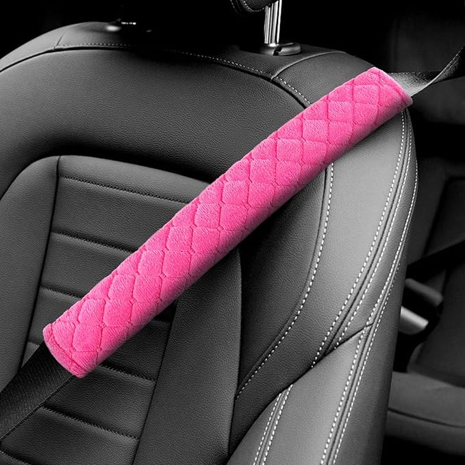 surpassme Car Seat Belt Pads Cover, 2PCS 15in Extra Length Seat Belt Shoulder Strap Covers Protector to Release Stress to Neck and Shoulder for a Safety Driving (Pink)
