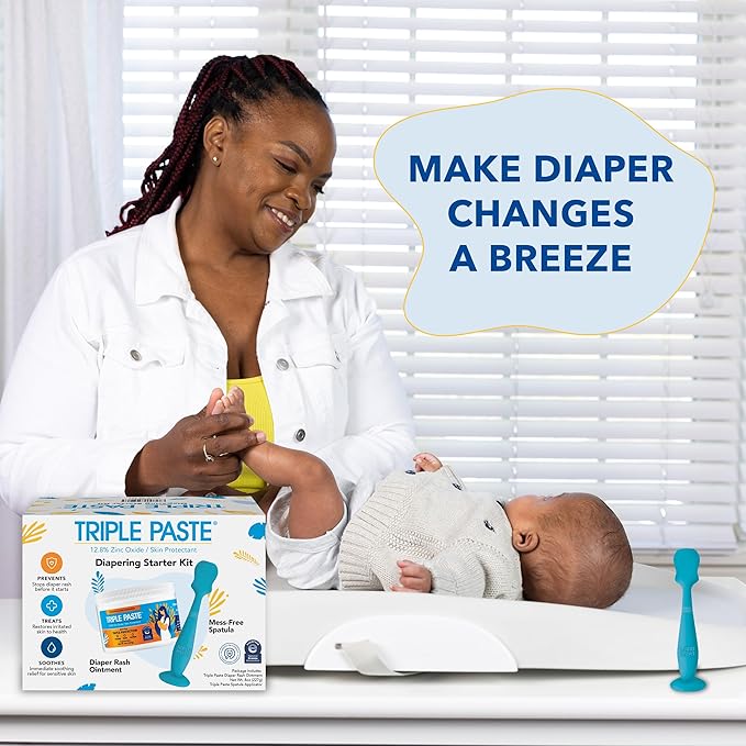 Triple Paste Diaper Rash Cream for Baby & Baby Spatula Bundle - 8 oz Zinc Oxide Ointment and Spatula Treatment, Soothe and Prevent Rash with a Pediatrician-Recommended Hypoallergenic Formula