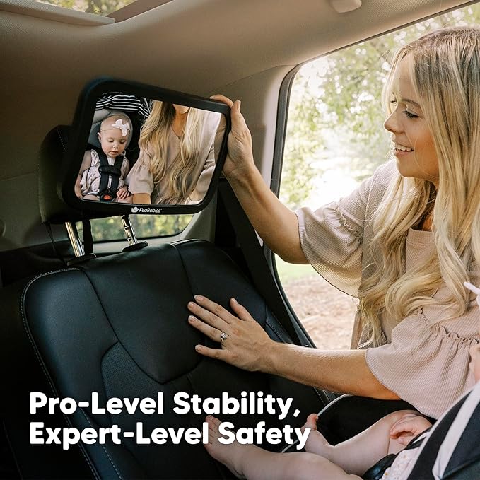 KeaBabies Baby Car Seat Mirror - Wide Shatterproof Backseat Infant Car Mirror for Baby Rear Facing, Crystal Clear View, Travel Accessories, Easy Install & Adjust for Removable Headrest (Matte Black)
