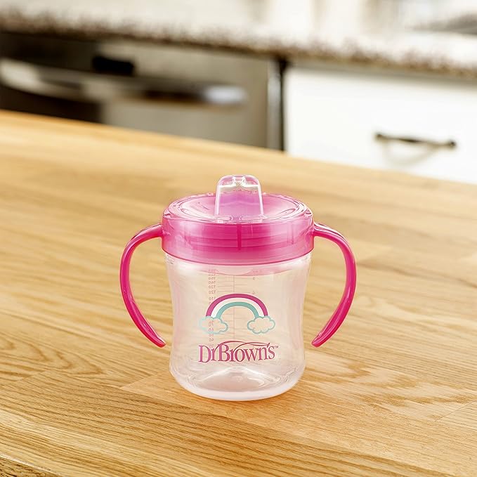 Dr. Brown's Natural Flow Anti-Colic Options+ Special Edition Pink Baby Bottle Gift Set with Soft Sippy Spout Transition Cup, Flexees Teether, Bottle Cleaning Brush and Travel Caps (Pack of 4)