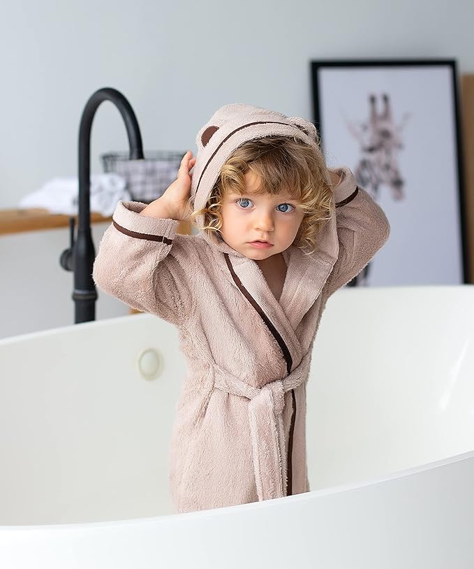 Premium Soft Toddler Bathrobe - Rayon from Bamboo Toddler Robe with Hood - Kids Boys & Girls Robe