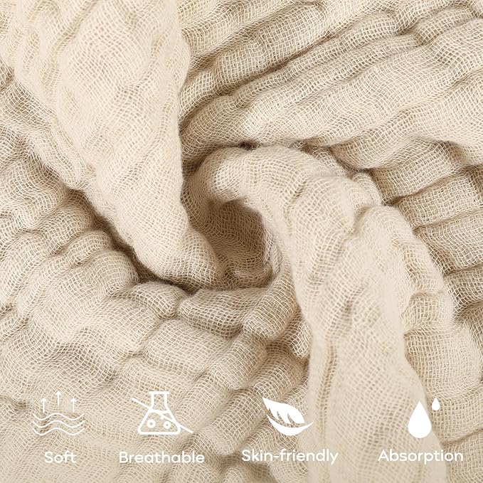 Yoofoss Muslin Baby Washcloths 100% Organic Cotton Face Towels 6 Pack Wash Cloths for Baby 12x12in Soft and Absorbent Baby Wipes (Apricot)