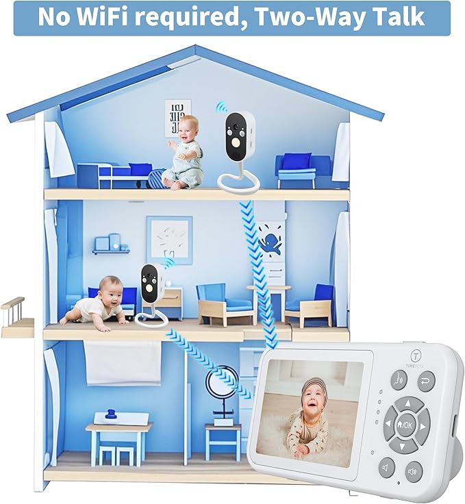 TimeFlys Video Baby Monitor, Both Units Rechargeable, Outdoor Use For Camping, Car Camera Usage, Camera 40-hour Battery, Night Vision, 2-Way Audio, Lullabies, No WiFi Required, Model Z280L,2.8" Screen