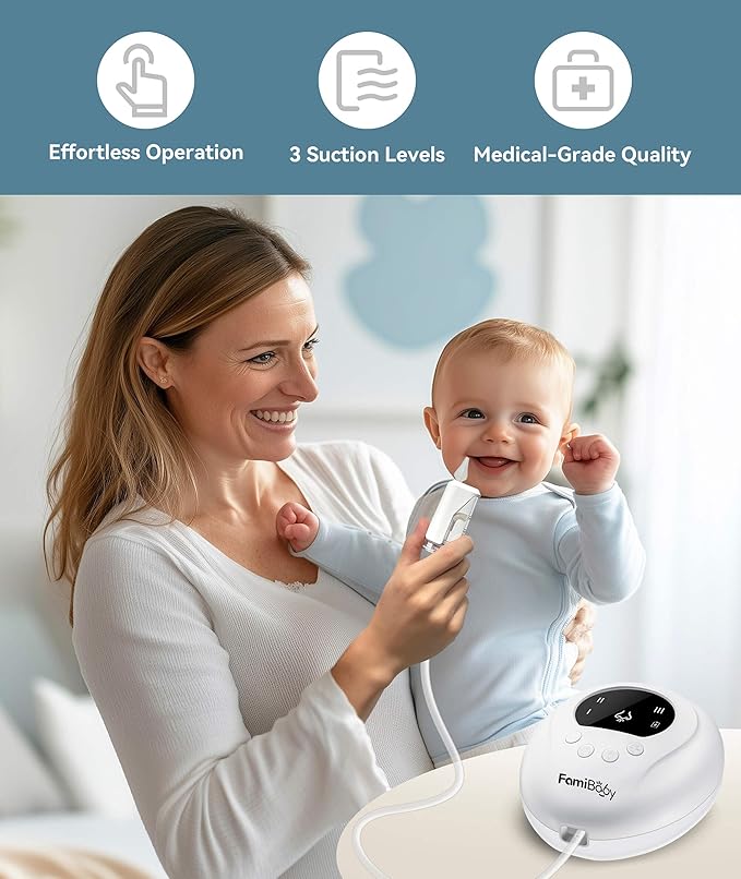 Electric Nasal Aspirator for Babies and Toddlers | Baby Nose Sucker with 3 Suction Levels | Easy-to-Clean Nose Aspirator for Babies | Portable Booger Sucker