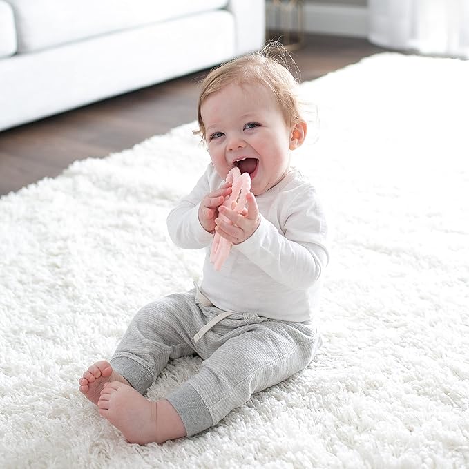 Dr. Brown's Flexees Teether, Pink Bunny, Soft 100% Silicone Baby Teether, BPA Free, 3m+, 1 Pack