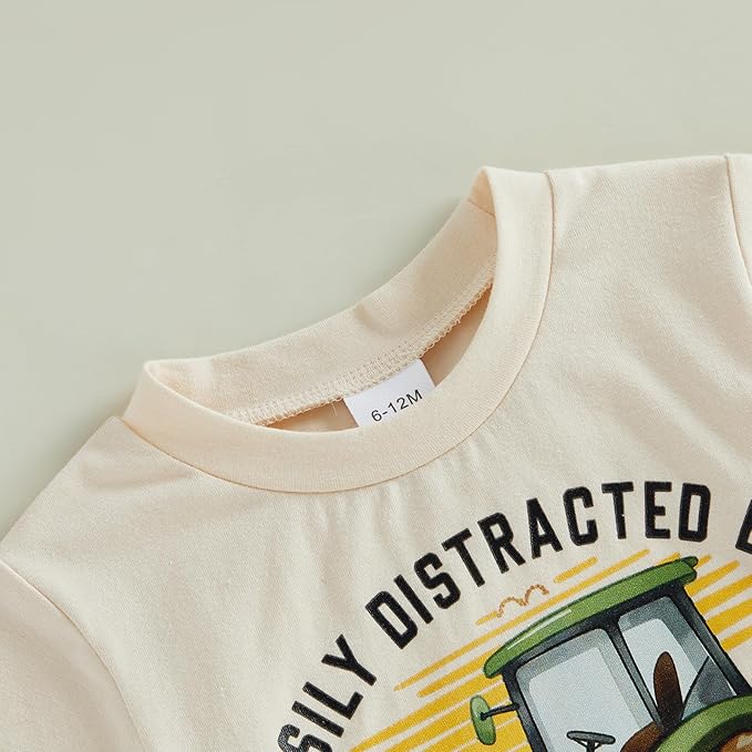 Toddler Baby Boy Clothes Summer Short Sleeve Trucks Tractors Print T-Shirt Tops Solid Color Shorts Set Casual Outfit
