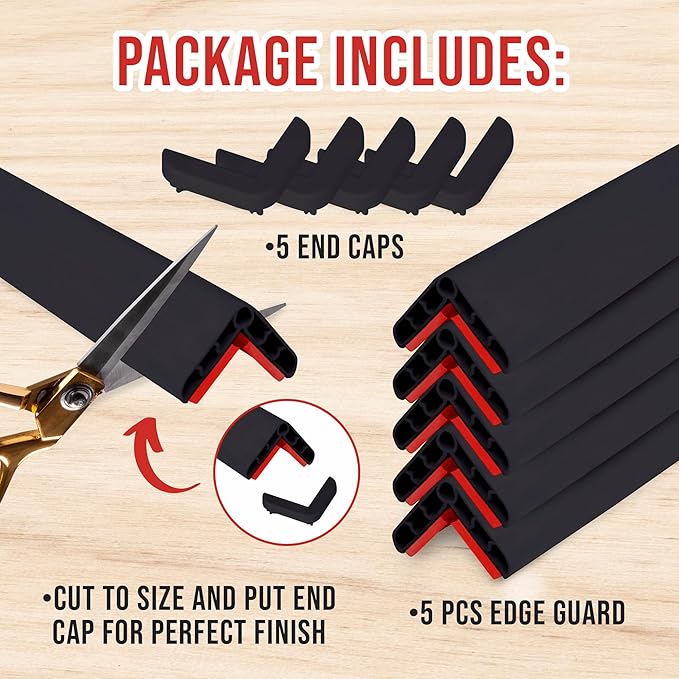 Rubber Bond Wall Corner Guard Edge Protector, 1x1x36 inch Baby Proofing Corner Guards | Self-Adhesive Furniture Edge Strips for Home & Office (5 Pack, Black)