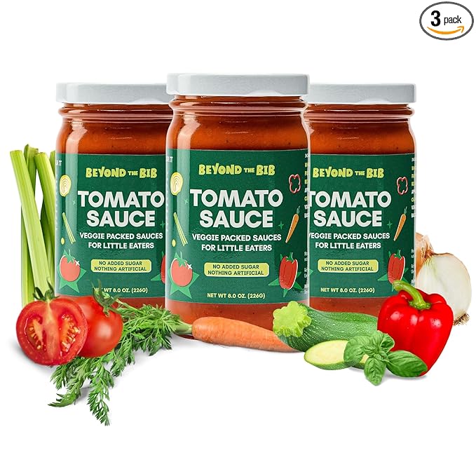 Beyond the Bib - Toddler and Kids Healthy Meal Sauces and Dips - Made with Vegetables, No Added Sugar, No Salt, No Artificial Ingredients - Ready to Eat - For 24+ Months (Tomato Sauce - 3 Pack)