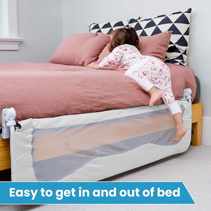 TotCraft Bed Rail for Toddlers & Infants – Universal Toddler Bed Rails for Twin, Full Size, Queen &King Beds with Thick Mattresses & Recessed beds - White 59W*23.5H (Pack of 1)