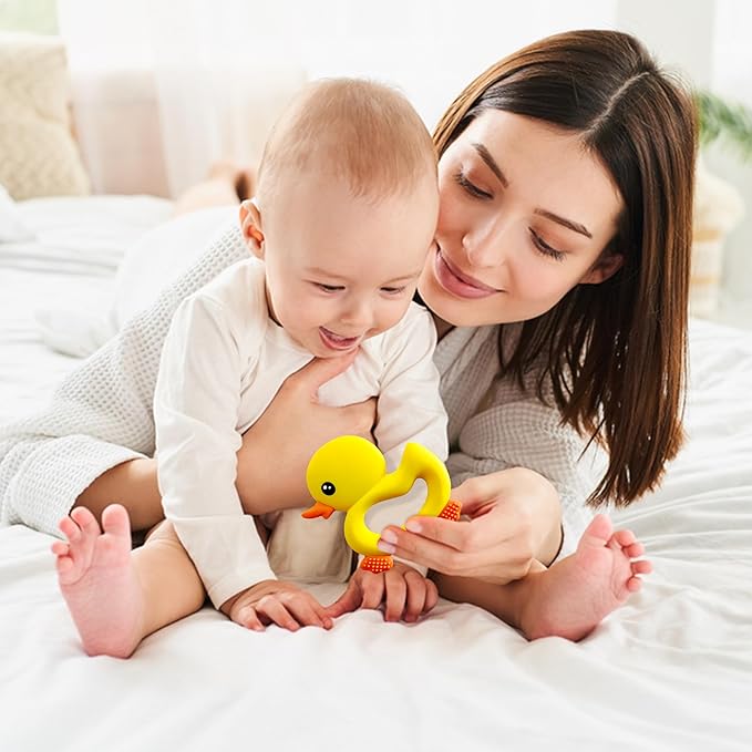 [BabyBite] Baby Teething Toys Cute Duck Teether for Sensory and Developmental Play for Baby and Toddler 100% BPA Free Food Grade Silicone (Yellow)