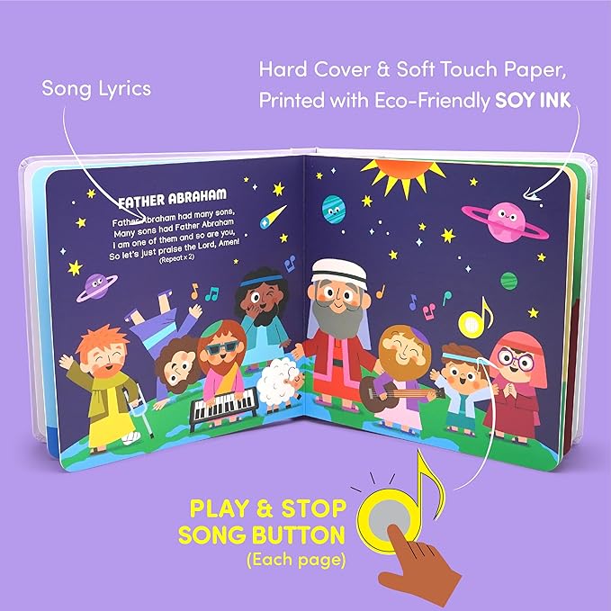 Bible Stories Christian Sound Books for Kids - 6 Bible Songs - Baptism, Christening, Dedication Gifts for Boys and Girls - Religious Toys, Music Books for Toddlers 1-3