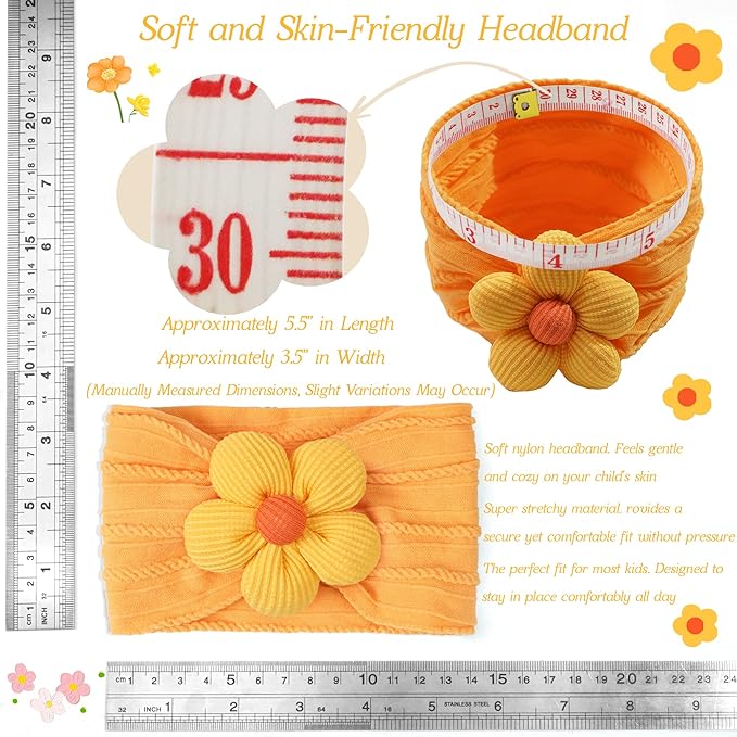 CÉLLOT 5 Pcs Baby Flower Headbands Baby Girls Nylon Headbands Soft Hairbands Hair Accessories for Newborn Infant Toddler Kids(Spring Summer Vibe)